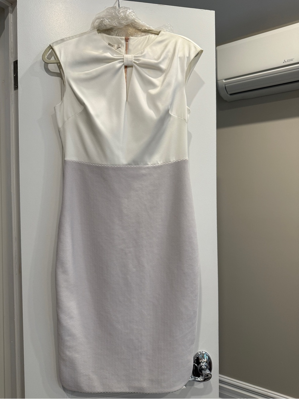 Ted Baker Cream and Light Gray Bow-Accent Midi Dress